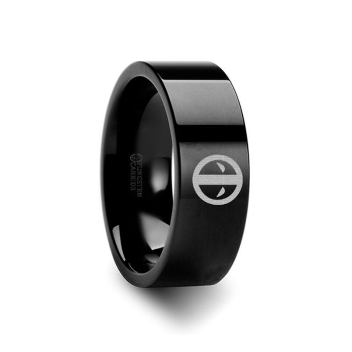 Deadpool Symbol Engraved Black Tungsten Wedding Band