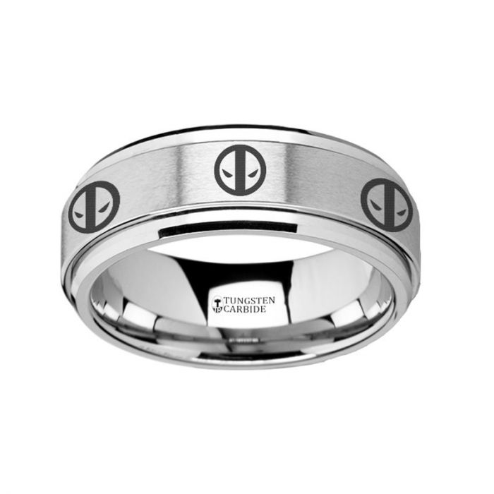 Deadpool Symbol Engraved Tungsten Spinner Wedding Band