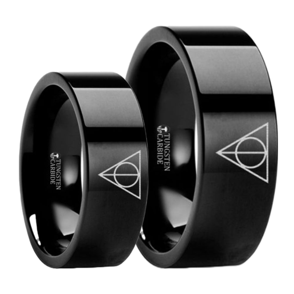 Deathly Hallows Harry Potter Black Tungsten Couple's Matching Wedding Band Set