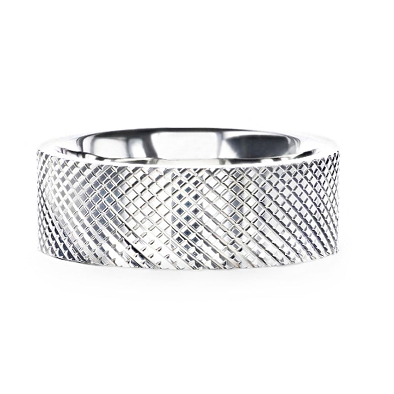 Diagonal Grooved Silver Men's Wedding Band