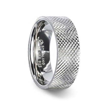Diagonal Grooved Silver Men's Wedding Band