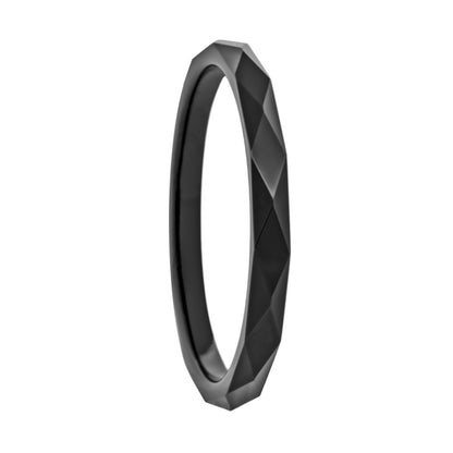 Diamond Faceted Black Ceramic Women's Extra-Thin Stackable Wedding Band