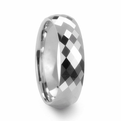 Diamond Faceted White Tungsten Wedding Band