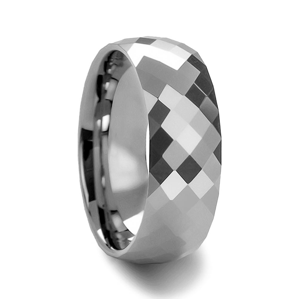 Diamond Faceted White Tungsten Wedding Band
