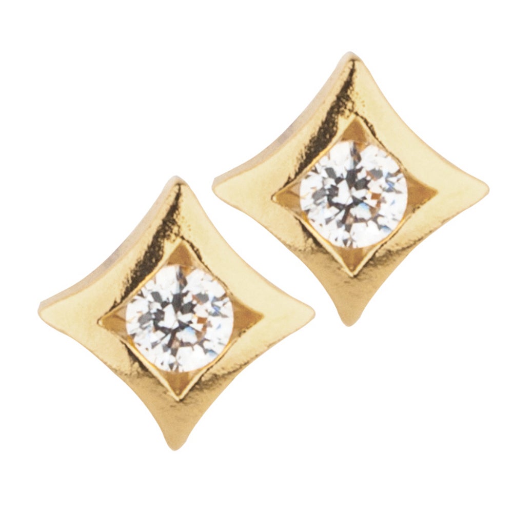 A diamond shape simulated diamond earrings displayed on a neutral white background.