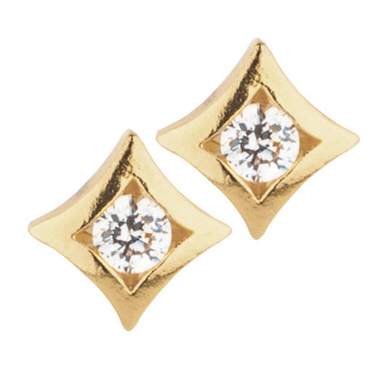 A diamond shape simulated diamond earrings displayed on a neutral white background.