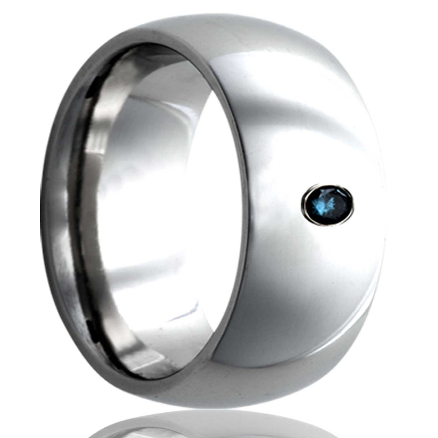 Domed Cobalt Wedding Band with Blue Sapphire