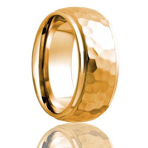Domed Hammered 10k Gold Wedding Band with Stepped Edges
