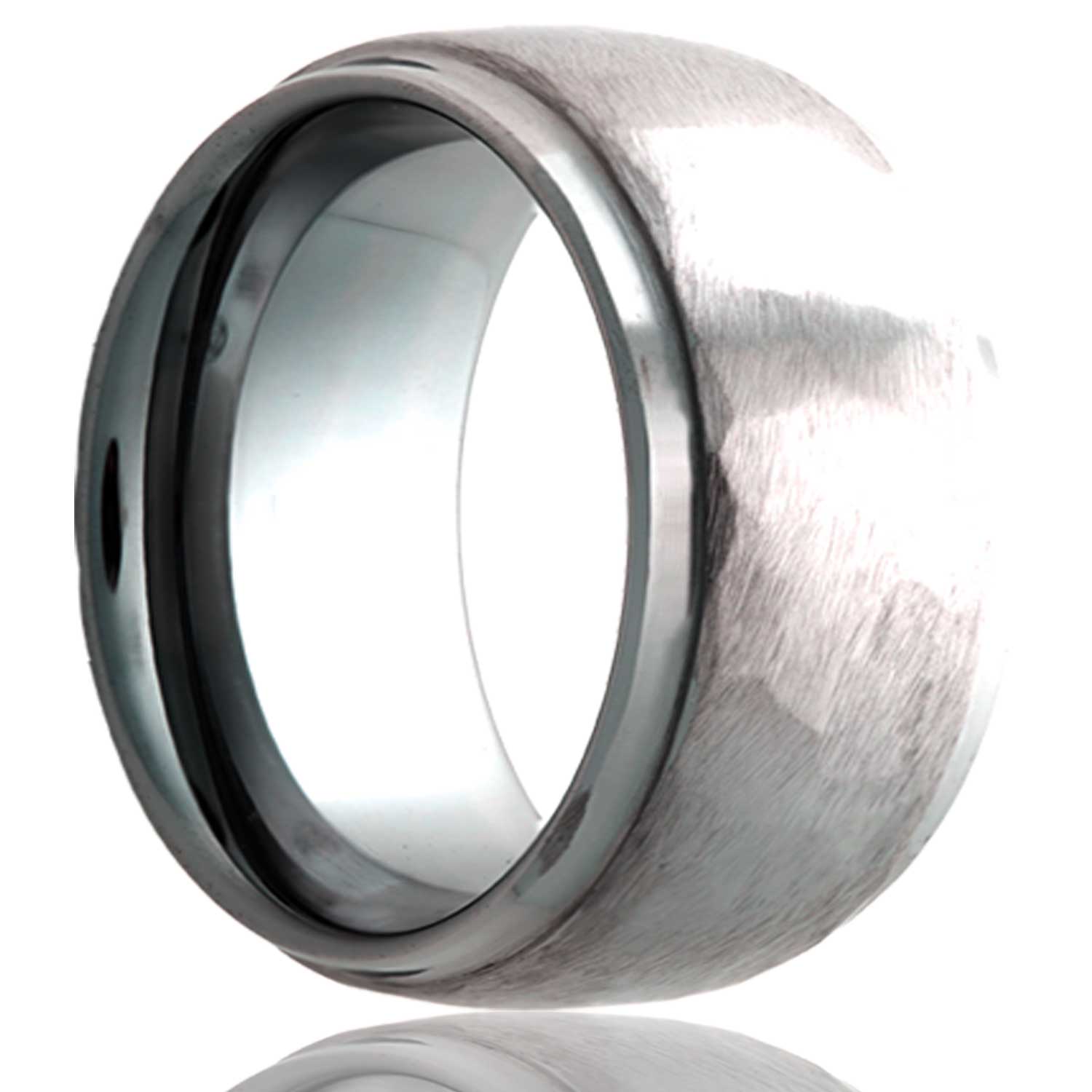 Domed Hammered Tungsten Wedding Band with Stepped Edges