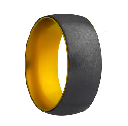 Domed Satin Zirconium Wedding Band with Yellow Center