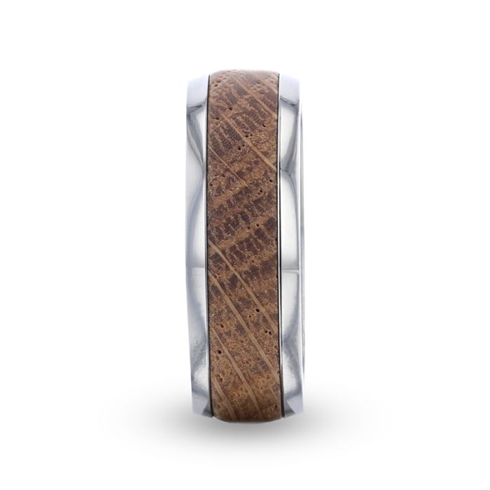 Domed Titanium Men's Wedding Band with Whiskey Barrel Inlay