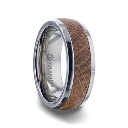 Domed Titanium Men's Wedding Band with Whiskey Barrel Inlay