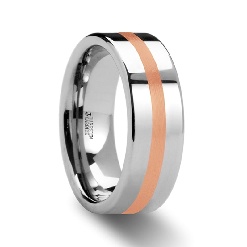 Domed Tungsten Men's Wedding Band with 14k Rose Gold Inlay