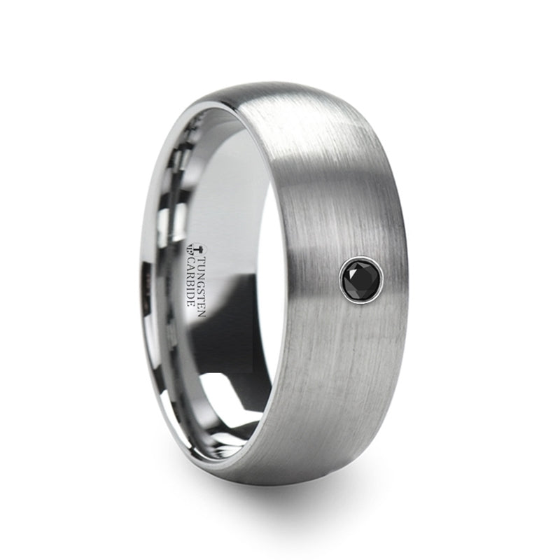 Domed Tungsten Men's Wedding Band with Black Diamond