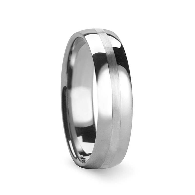 Domed Tungsten Men's Wedding Band with Brushed Stripe