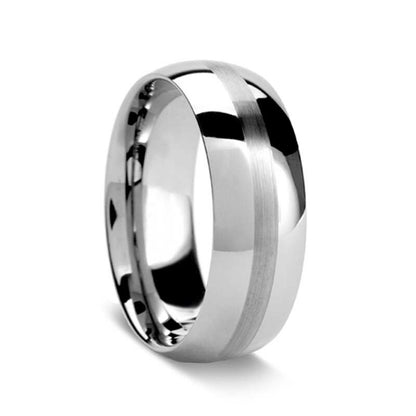 Domed Tungsten Men's Wedding Band with Brushed Stripe