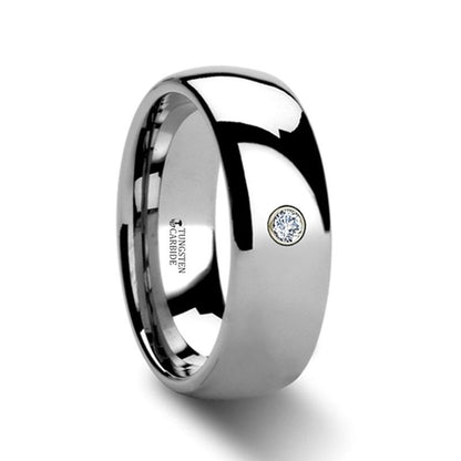 Domed Tungsten Men's Wedding Band with Diamond