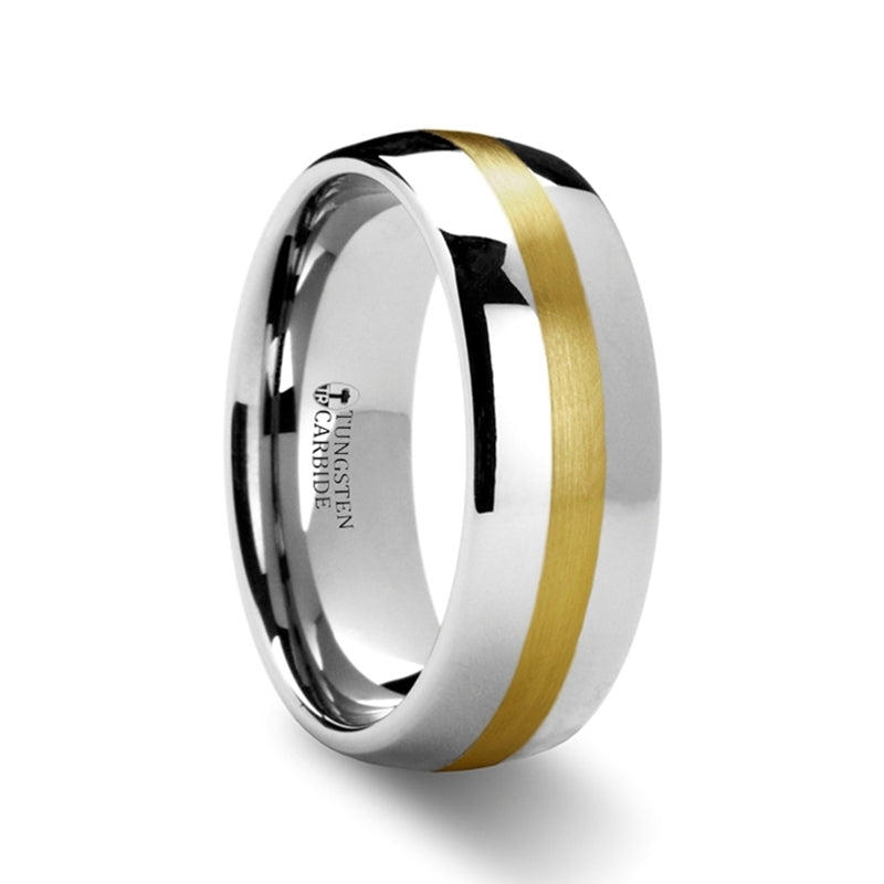 Domed Tungsten Men's Wedding Band with Gold Inlay
