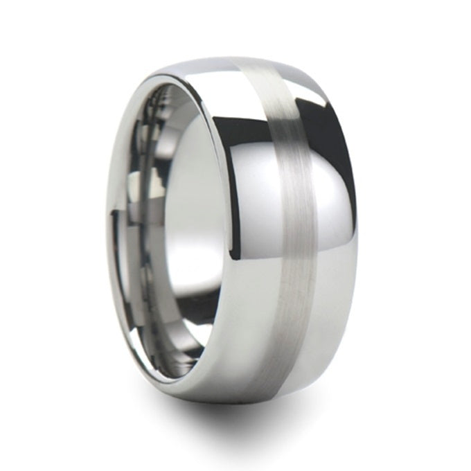 Domed Tungsten Men's Wedding Band with Brushed Stripe