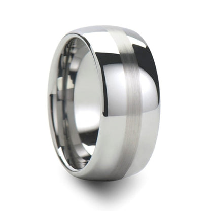 Domed Tungsten Men's Wedding Band with Brushed Stripe
