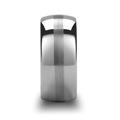 Domed Tungsten Men's Wedding Band with Brushed Stripe