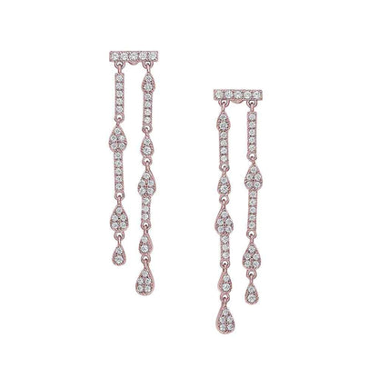 A double drop earrings with simulated diamonds displayed on a neutral white background.