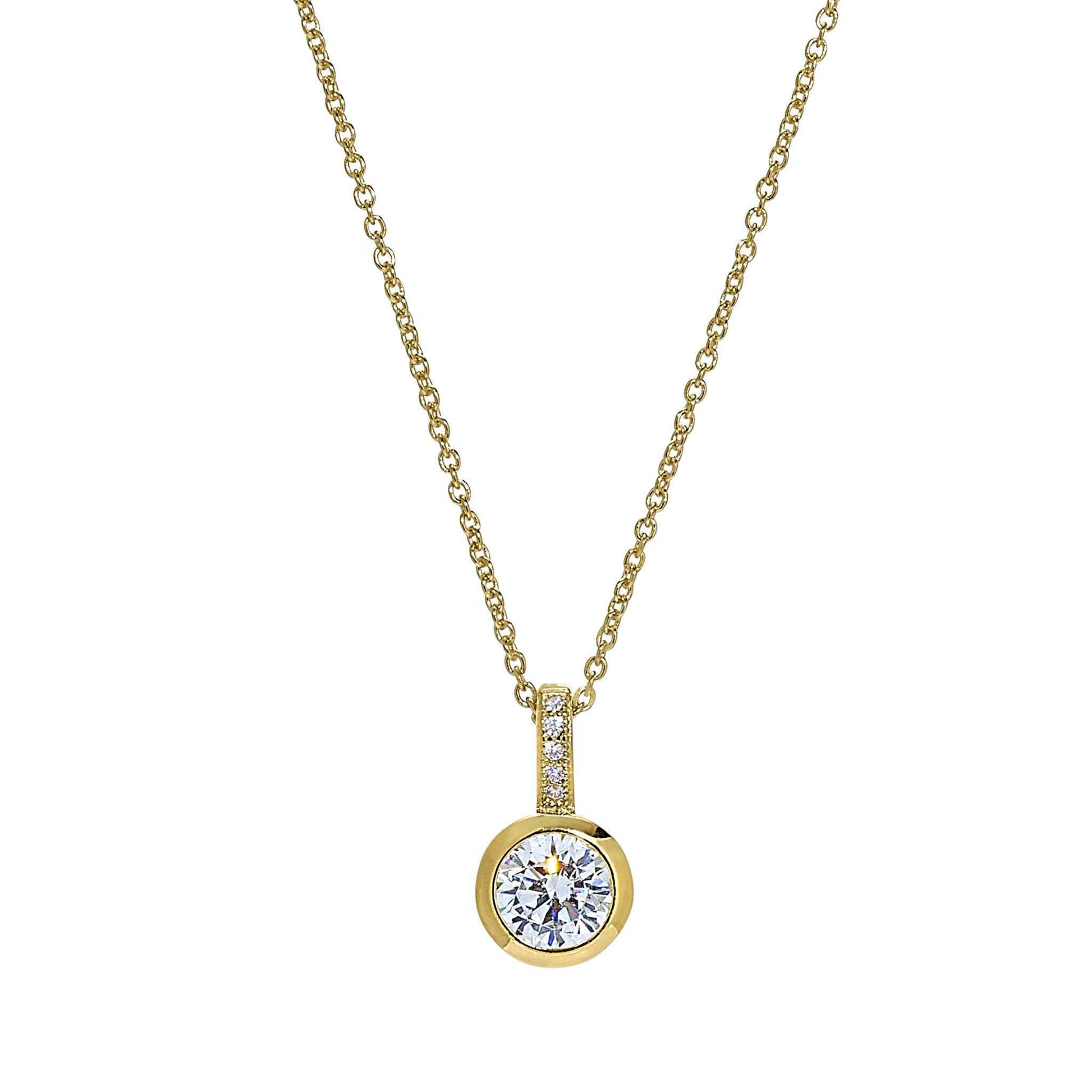 A drop bezel necklace with simulated diamonds displayed on a neutral white background.