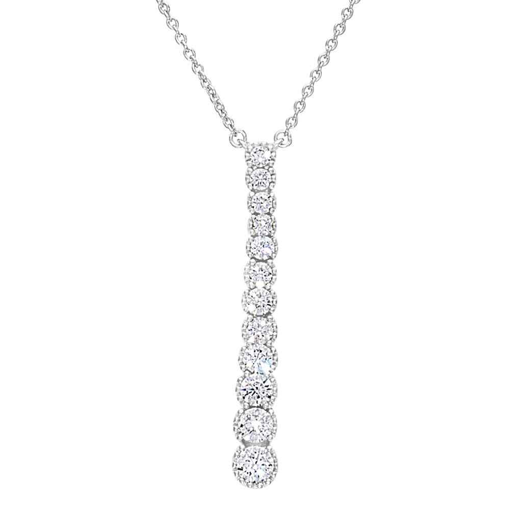 A drop necklace with simulated diamonds displayed on a neutral white background.