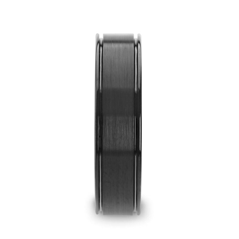 Dual Grooved Black Tungsten Men's Wedding Band