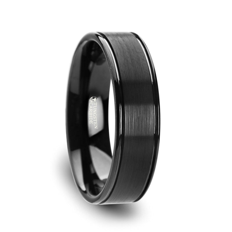 Dual Grooved Black Tungsten Men's Wedding Band