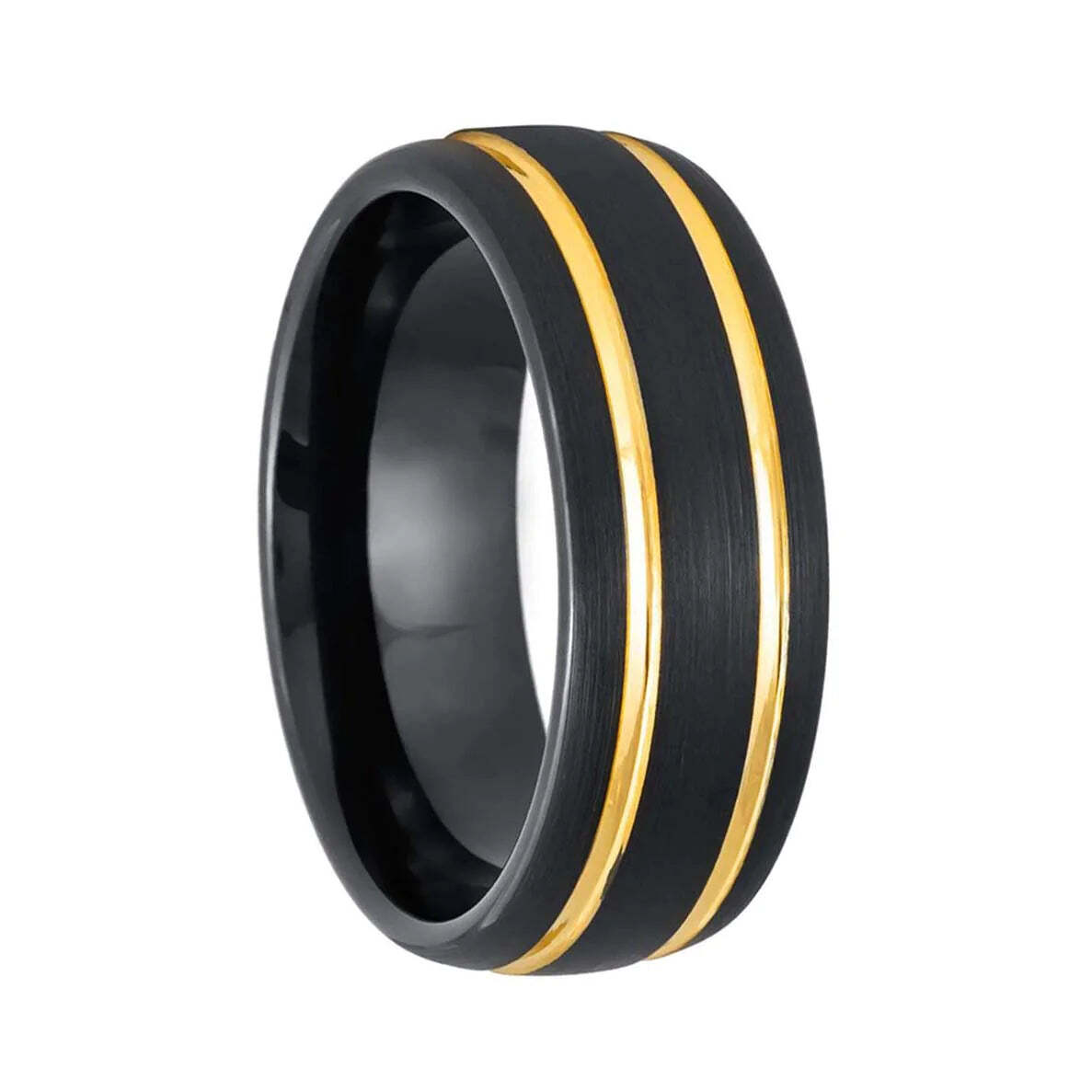Dual Grooved Gold Inlay Black Tungsten Men's Wedding Band
