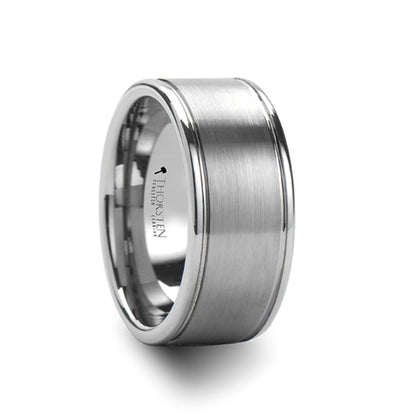 Dual Grooved Tungsten Men's Wedding Band with Satin Finish