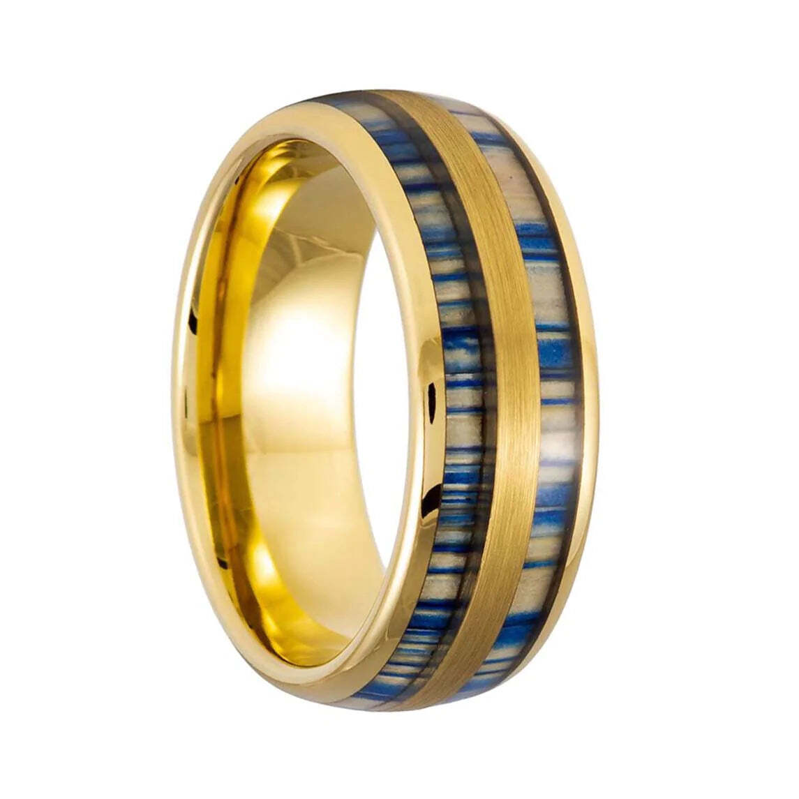 Dyed Bamboo Inlaid Gold Tungsten Men's Wedding Band