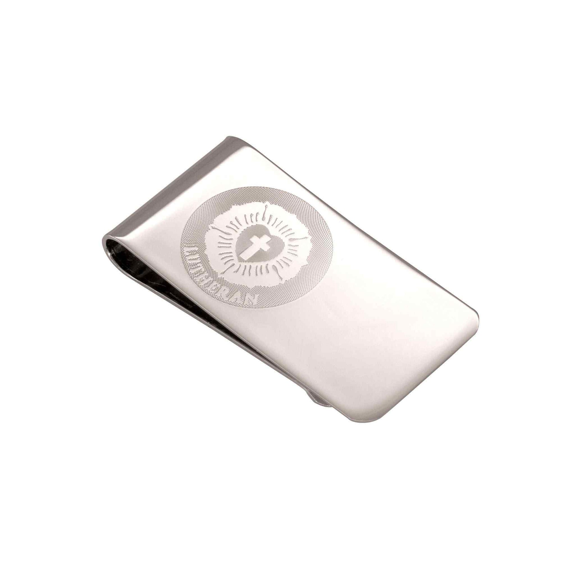 A emblem money clip displayed on a neutral white background.