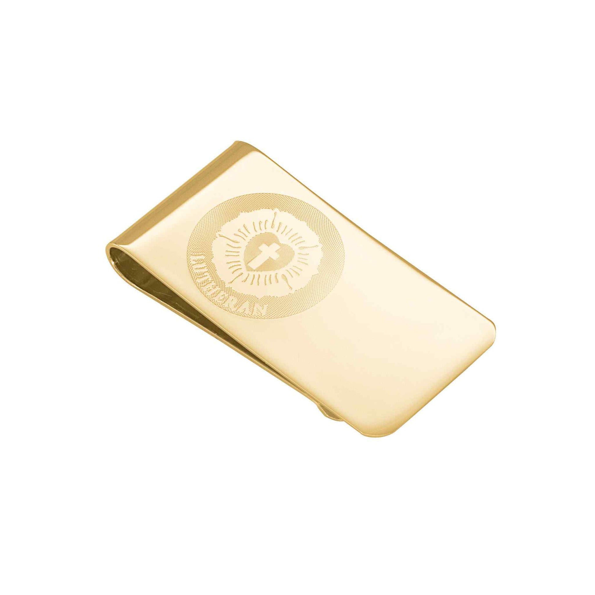 A emblem money clip displayed on a neutral white background.