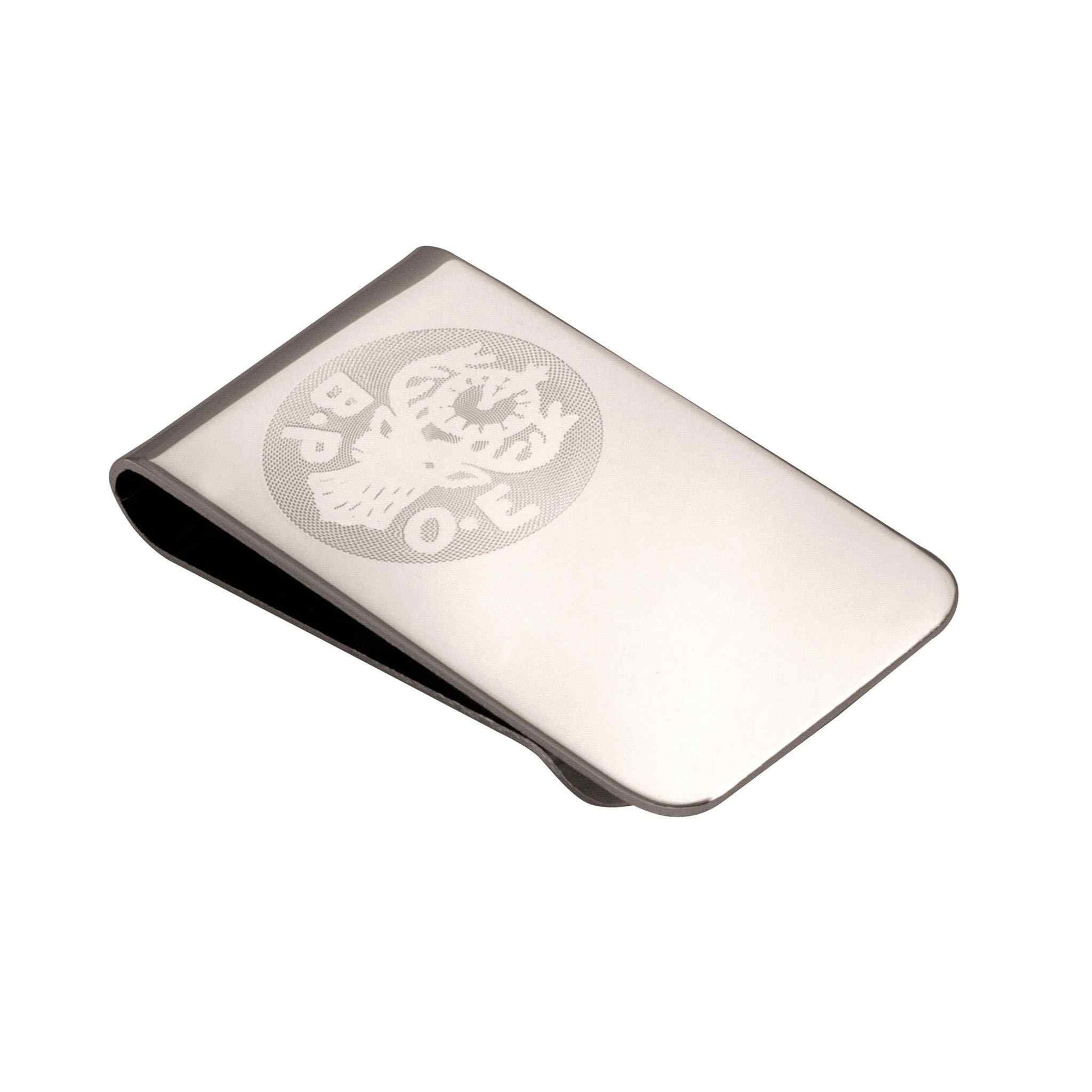 A emblem money clip displayed on a neutral white background.