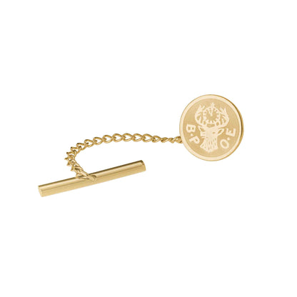 A emblem tie tack displayed on a neutral white background.