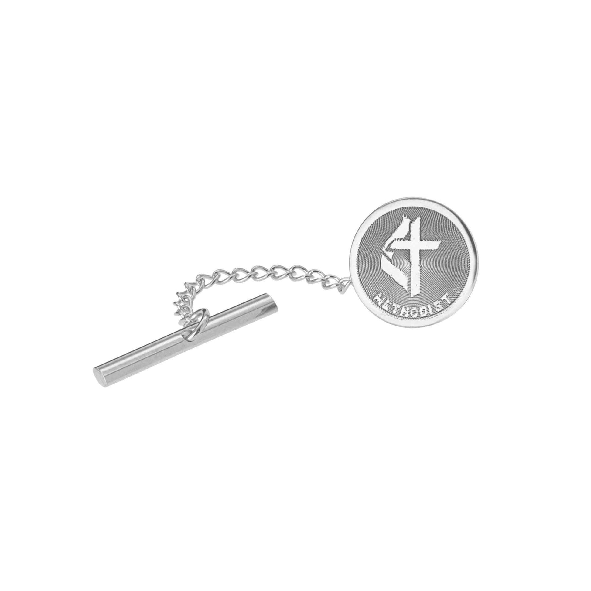A emblem tie tack displayed on a neutral white background.