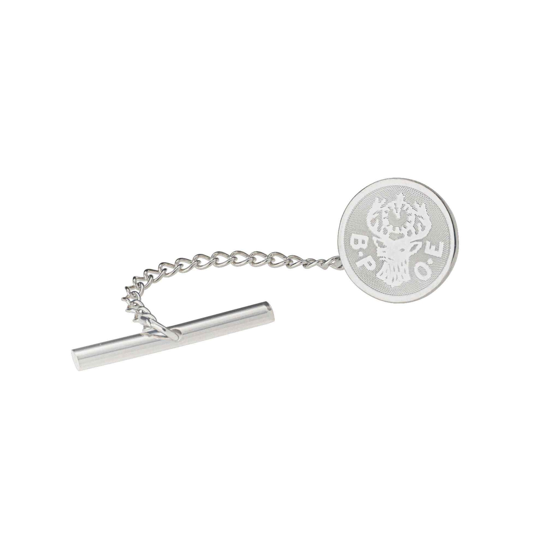 A emblem tie tack displayed on a neutral white background.
