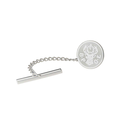 A emblem tie tack displayed on a neutral white background.