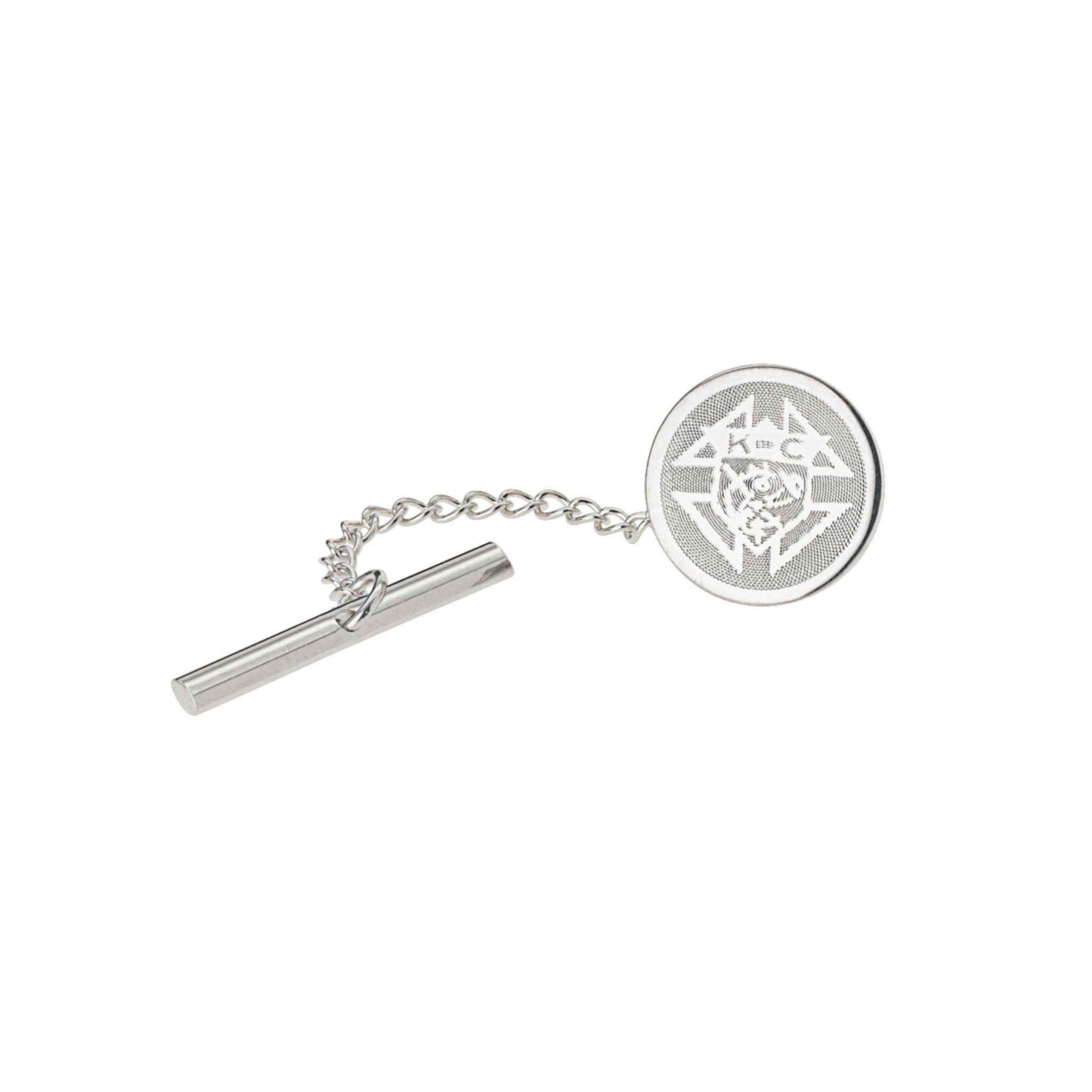A emblem tie tack displayed on a neutral white background.