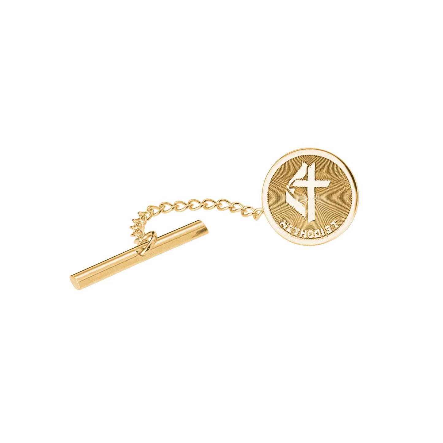 A emblem tie tack displayed on a neutral white background.