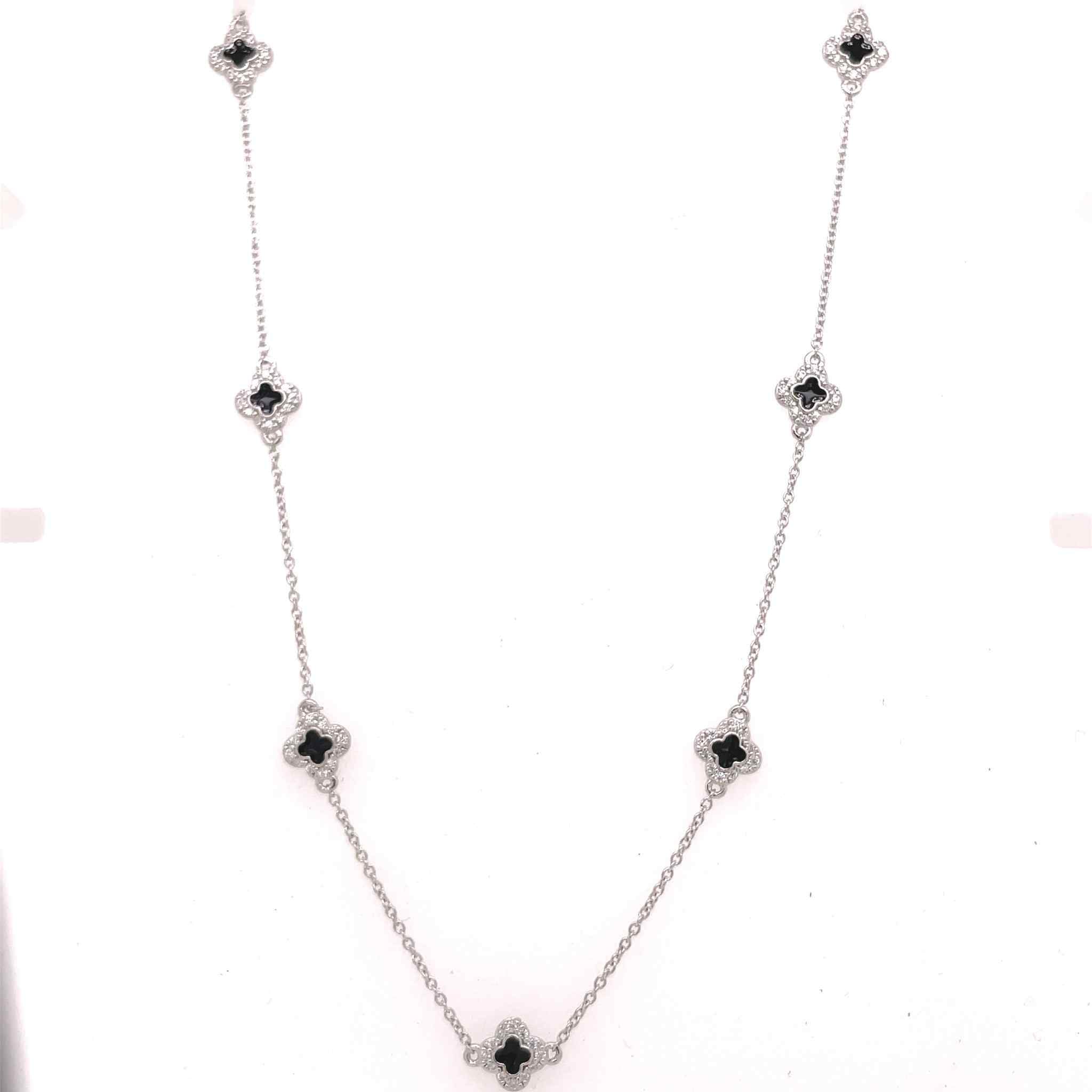 Enamel Clover Station Necklace with Simulated Diamonds | Vansweden