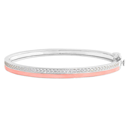 A enamel hinged bangle bracelet with simulated diamonds displayed on a neutral white background.