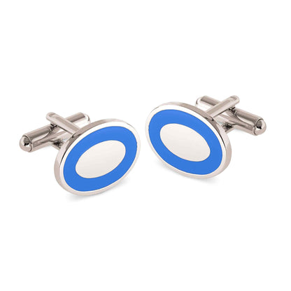 A enamel oval cufflinks displayed on a neutral white background.