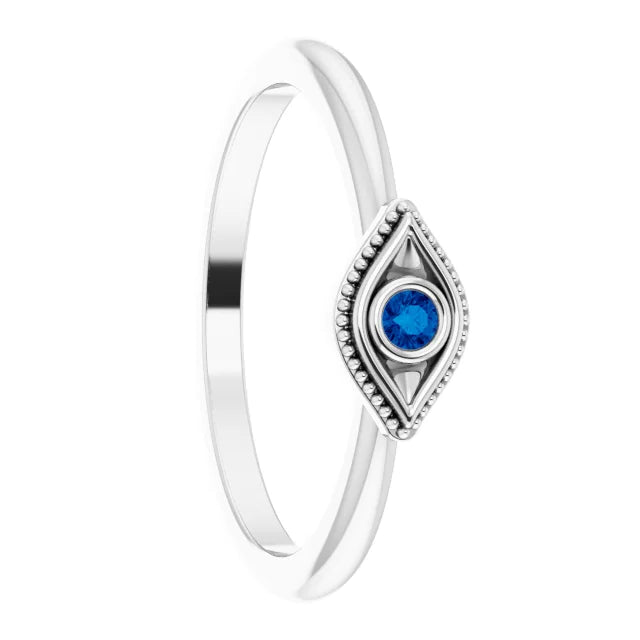 Evil Eye Blue Sapphire Women's Sterling Silver Ring
