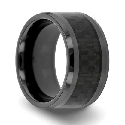 Black Carbon Fiber Inlay Black Ceramic Men's Wedding Band 12mm