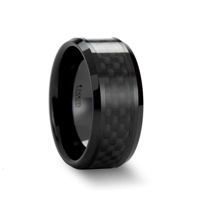 Black Carbon Fiber Inlay Black Ceramic Men's Wedding Band