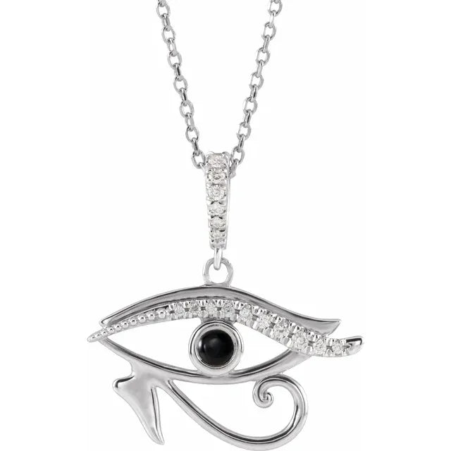 Eye of Horus Onyx & Diamond Necklace in Sterling Silver
