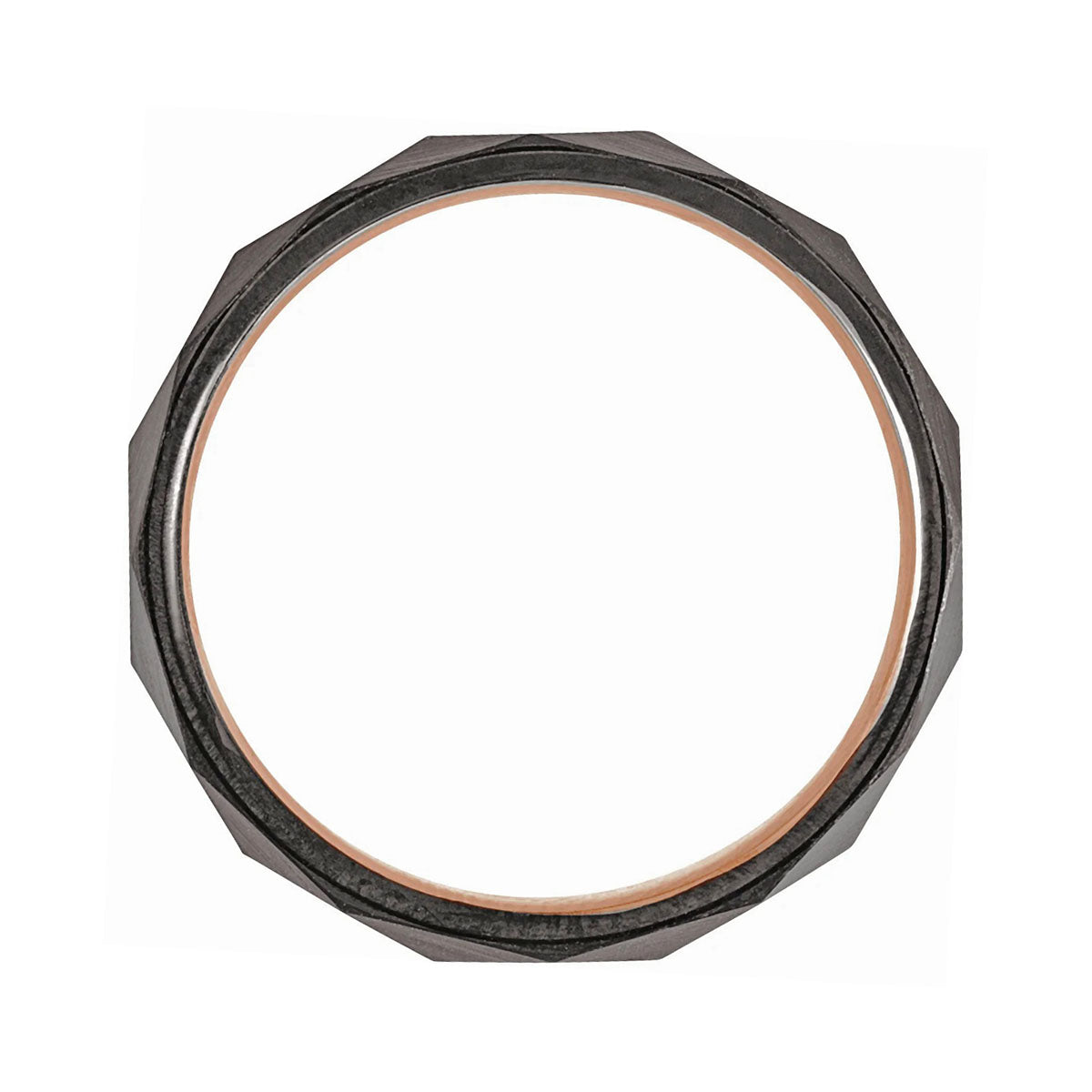 Faceted Black Tungsten Wedding Band with Rose Gold Interior
